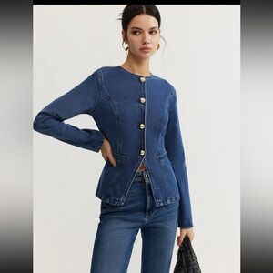 Stylish Blue Denim Jacket with Gold Buttons XS Button Down Denim Slim Jacket